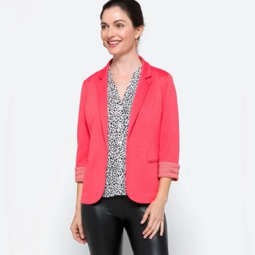 Skies Are Blue Coral Pink Rolled-Sleeve Blazer